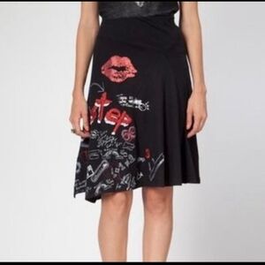 Desigual Cription Black Red Jersey Skirt Sz Lg